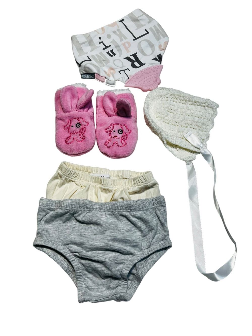 Baby‎ Girls Accessories Set with Pink Booties and Neutral bloomers, bonnet bib